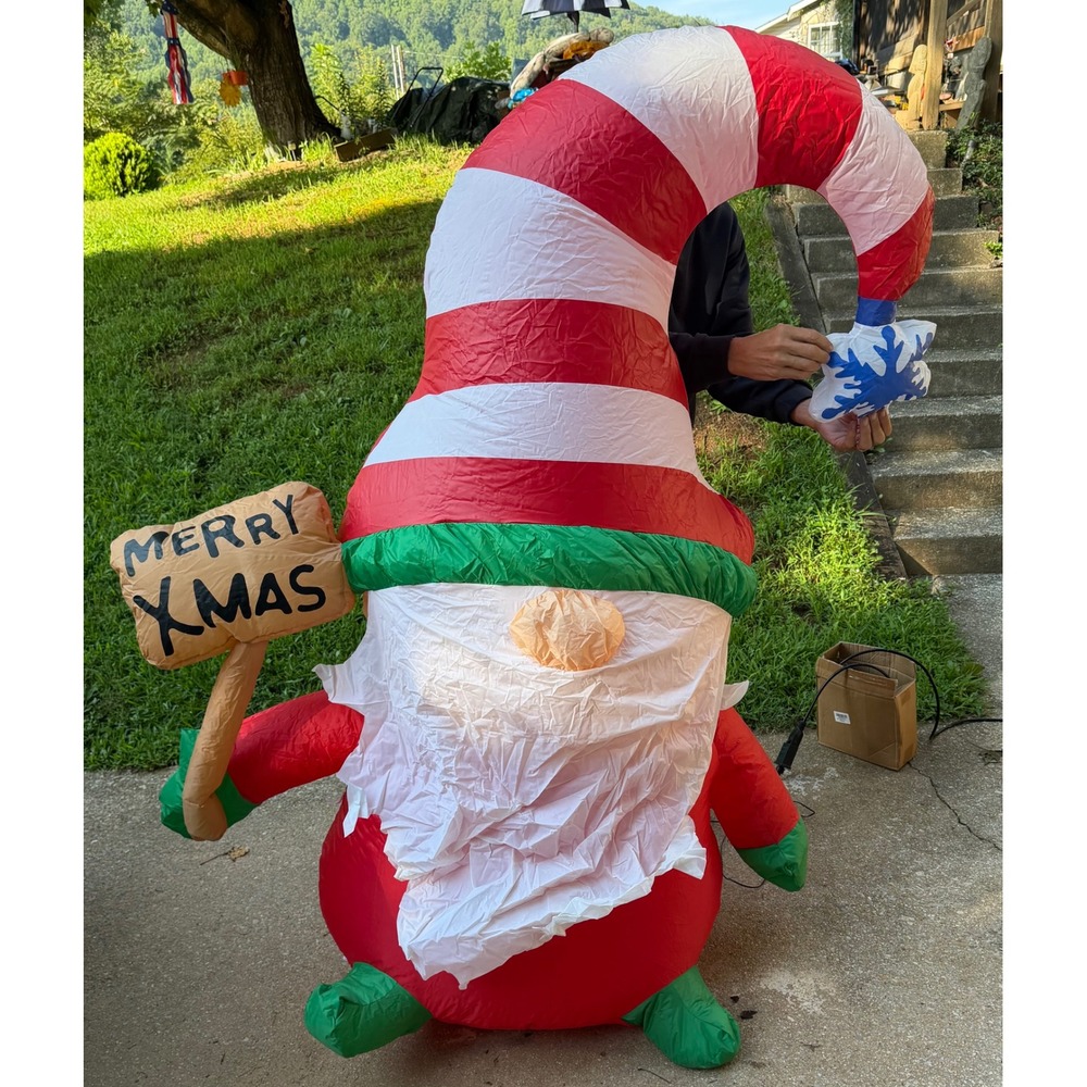 Christmas Gnome Inflatable Yard Decoration Merry Xmas Sign Striped Hat 5.5ft